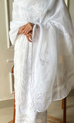 Load image into Gallery viewer, Nazm Women&#39;s Lucknowi Handcrafted Kota Cotton Chikankari Dupatta - HONC0277303
