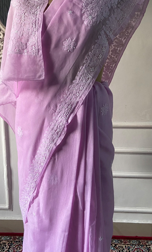 Women's Lakhnavi Handcrafted Cotton Chikankari Saree - HONC0317288