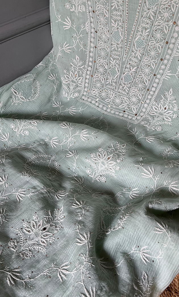 Women's Lakhnavi Handcrafted Maheshwari Mul Chanderi Unstitched Kurta And Dupatta Set- HONC0281943
