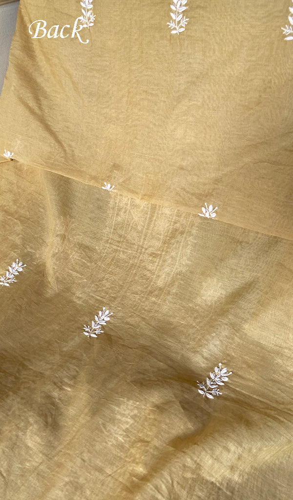 Women's Lakhnavi Handcrafted Mul Chanderi Unstitched Chikankari Full Suit Material - HONC0334957