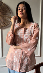 Load image into Gallery viewer, Vaanya Women's Lakhnavi Handcrafted Mul Chanderi Chikankari Top - HONC0334143