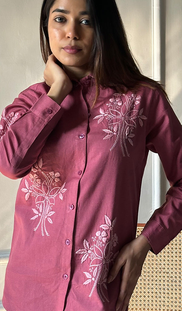 Driti Women's Lucknowi Handcrafted Slub Cotton Chikankari Shirt - HONC0299152