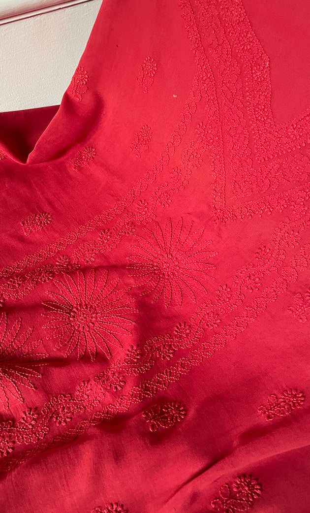 Women's Lakhnavi Handcrafted Unstitched Cotton Chikankari Suit Material - HONC061625