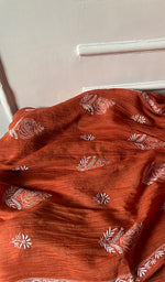 Load image into Gallery viewer, Women's Lakhnavi Handcrafted Mul Chanderi Semi - Stitched Chikankari Full Suit Material - HONC0326280