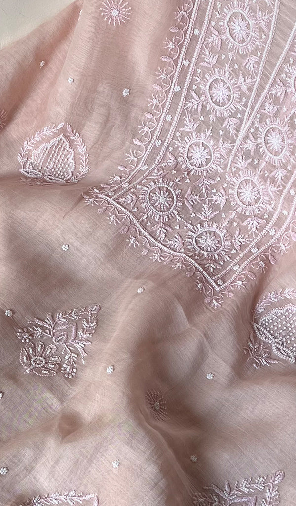 Women's Lakhnavi Handcrafted Mul Chanderi Chikankari Full Suit Material - HONC0279291