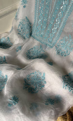 Load image into Gallery viewer, Women&#39;s Lakhnavi Handcrafted Pure Organza Chikankari Unstitched Kurta And Dupatta Set-HONC0288320
