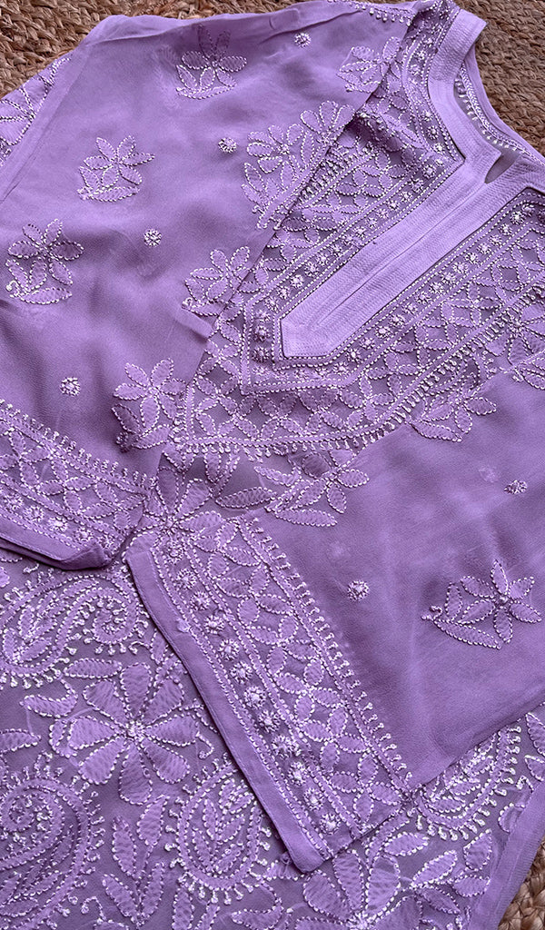 Women's Lakhnavi Handcrafted Viscose Georgette Chikankari Kurti - HONC0276105
