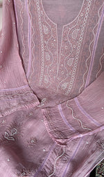 Load image into Gallery viewer, Women's Lakhnavi Handcrafted Mul Chanderi Unstitched Chikankari Full Suit - HONC0334735