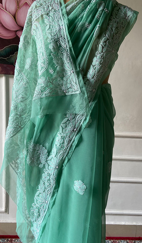 Women's Lucknowi Handcrafted Faux-Georgette Chikankari Saree - HONC0348739