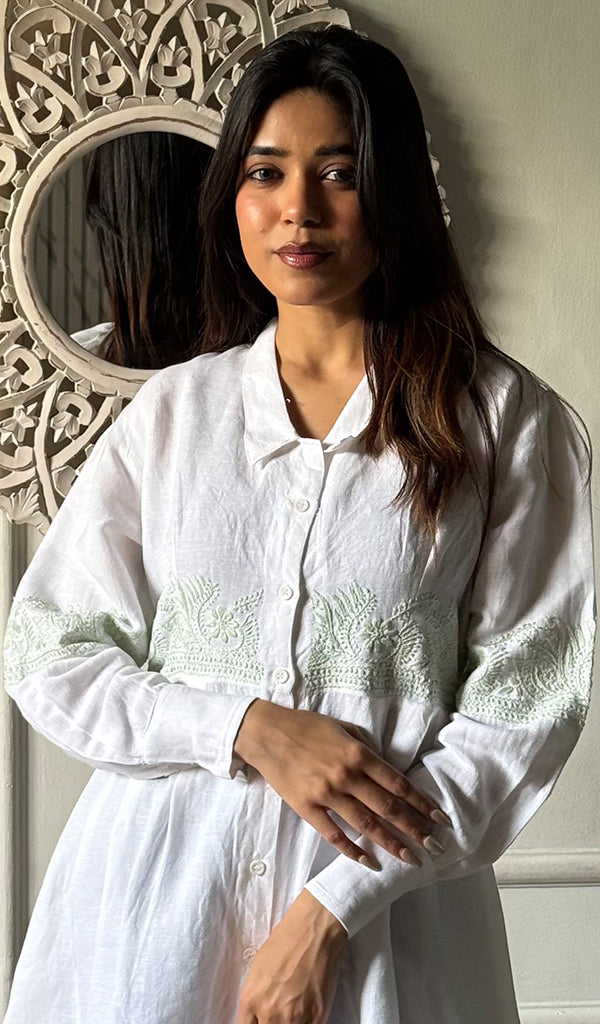 Mahika Women's Lucknowi Handcrafted Slub Cotton Chikankari Shirt - HONC0344220