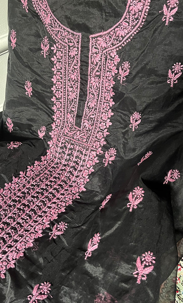 Charvi Women's Lakhnavi Handcrafted Organza Chikankari Unstitched Kurti Fabric - HONC0336175