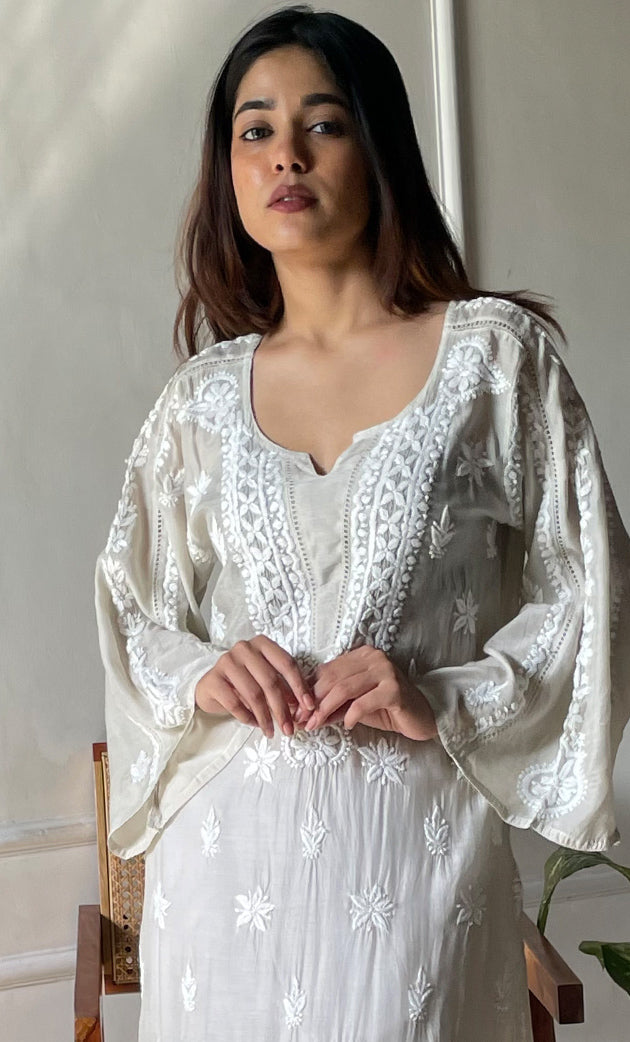 Women's Lucknowi Handcrafted Muslin Chikankari Kurti - HONC0292556