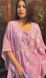 将图像加载到图库查看器中， Women&#39;s Lucknowi Handcrafted Mul Chanderi Chikankari Kaftaan - HONC0249055
