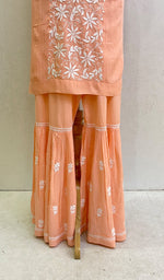 将图像加载到图库查看器中， Women&#39;s Lakhnavi Handcrafted Modal Cotton Chikankari Kurta And Gharara Set - HONC0142808
