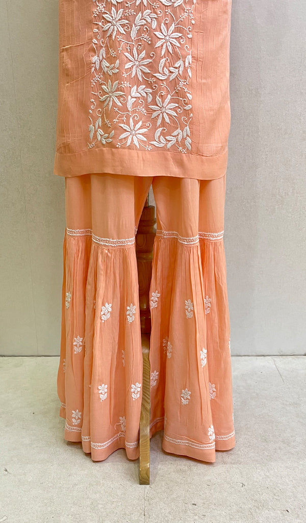 Women's Lakhnavi Handcrafted Modal Cotton Chikankari Kurta And Gharara Set - HONC0142808