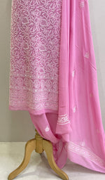 Load image into Gallery viewer, Women&#39;s Lakhnavi Handcrafted Pure Silk Georgette Chikankari Suit Material - HONC0180248
