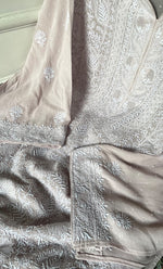Load image into Gallery viewer, Women's Lakhnavi Handcrafted Pure Silk Georgette Semi - Stitched Chikankari Kurta And Dupatta Set - HONC0323529