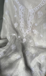 Load image into Gallery viewer, Women&#39;s Lakhnavi Handcrafted Organza Chikankari Unstitched Kurti Fabric - NC062763
