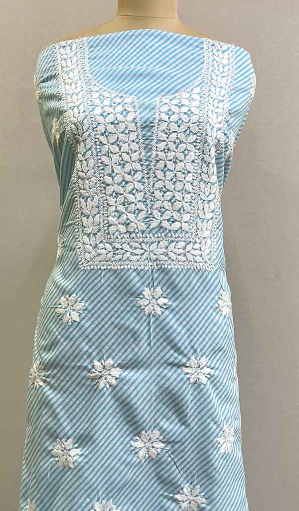Women's Lakhnavi Handcrafted Cotton Chikankari Unstitched Kurti Fabric - HONC0192295
