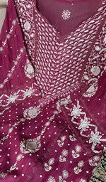 Load image into Gallery viewer, Aarushi Women's Lakhnavi Handcrafted Mul Chanderi Semi - stitched Chikankari Full Suit Material - HONC0360091