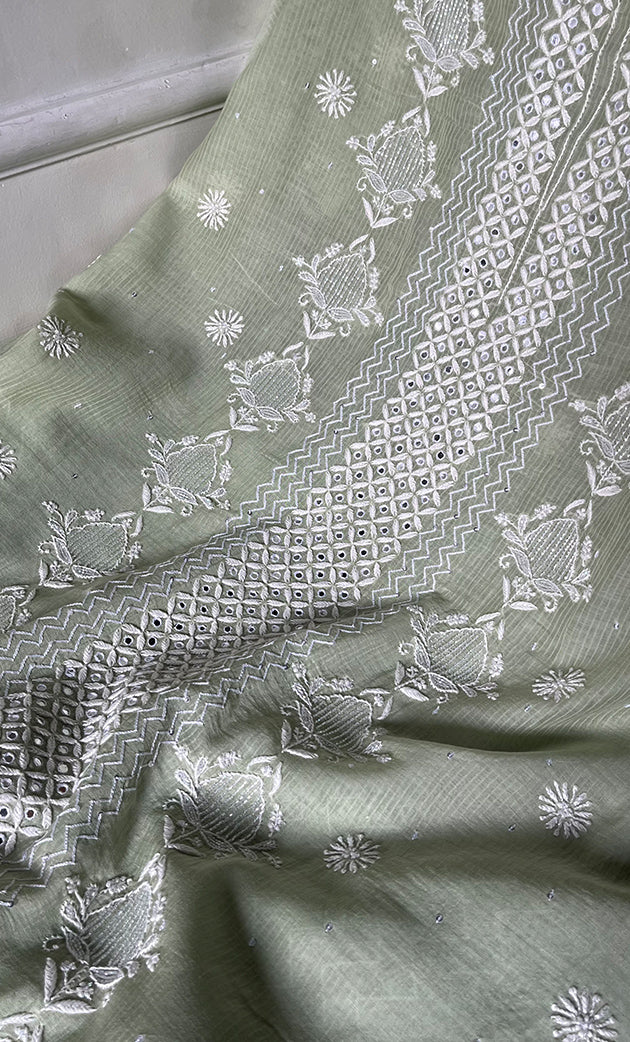 Women's Lakhnavi Handcrafted Maheshwari Mul Chanderi UnStitched Kurta And Dupatta Set - HONC0301247