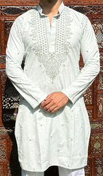 将图像加载到图库查看器中， Men's Lucknowi Handcrafted Cotton Chikankari Kurta - HONC0329869