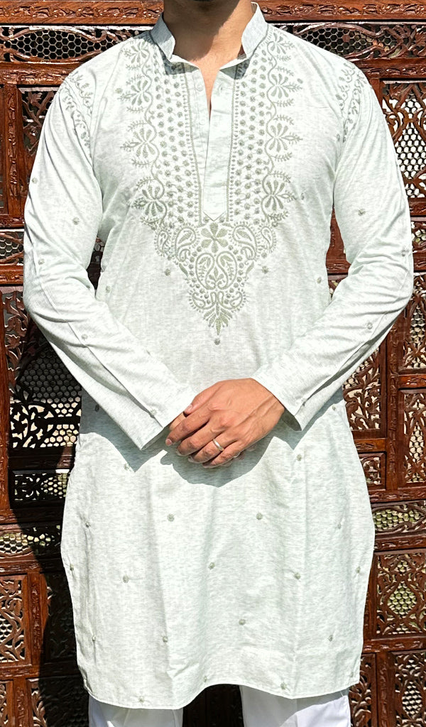 Men's Lucknowi Handcrafted Cotton Chikankari Kurta - HONC0329869