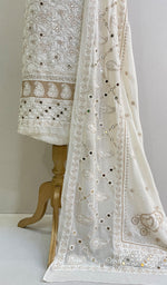 将图像加载到图库查看器中， Women&#39;s Lakhnavi Handcrafted Pure Silk Georgette Chikankari Kurta And Dupatta Set- HONC083332
