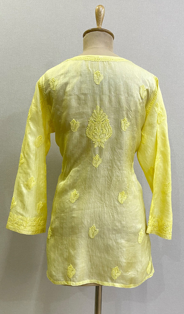 Women's Lakhnavi Handcrafted Silk Chikankari Top - HONC0176229