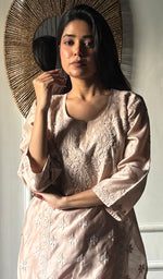 Load image into Gallery viewer, Imara Women's Lakhnavi Handcrafted Chanderi Silk Chikankari Top And Pant Set - HONC0340439