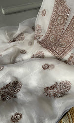 Load image into Gallery viewer, Women&#39;s Lakhnavi Handcrafted Pure Organza Chikankari Unstitched Kurta And Dupatta Set-  HONC0299227
