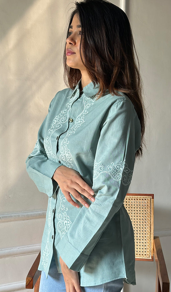 Women's Lucknowi Handcrafted Slub Cotton Chikankari Top - HONC0299122