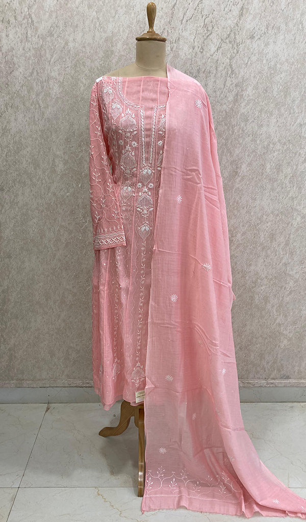 Laiba Women's Lakhnavi Handcrafted Mul Chanderi Semi - Stitched Anarkali And Dupatta Set - HONC0275208