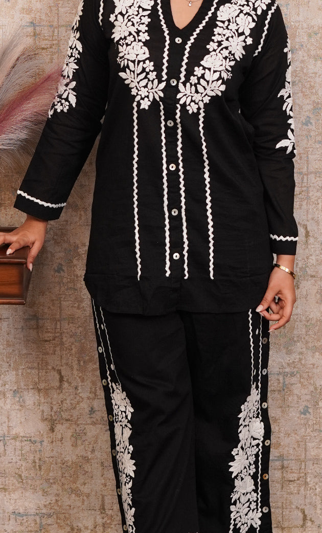 khayal Women's Lakhnavi Handcrafted Cotton Chikankari Kurti And Plazzo Set - HONC0323997