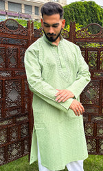 Load image into Gallery viewer, Men&#39;s Lucknowi Handcrafted Cotton Chikankari Kurta - HONC0298880
