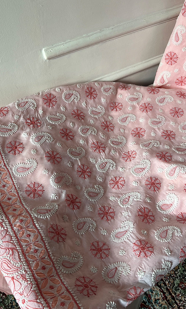 Women's Lakhnavi Handcrafted Unstitched Cotton Chikankari Suit Material - HONC0276809