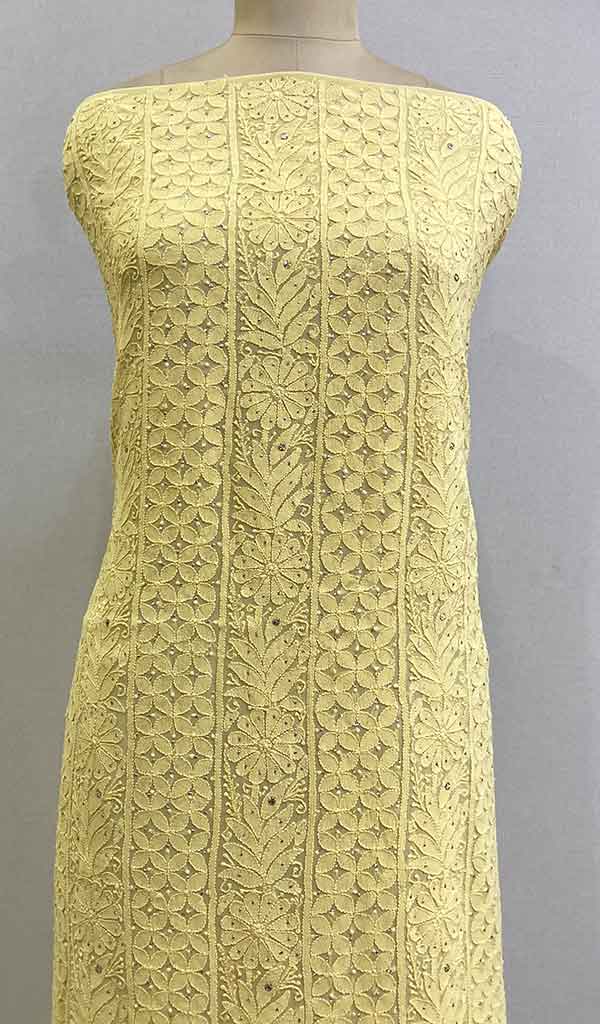 Women's Lakhnavi Handcrafted Viscose Georgette Chikankari Unstitched Kurti Fabric - HONC0206903