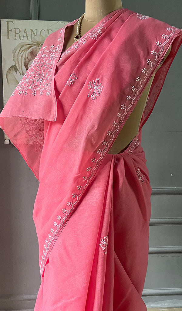 Fairoz Women's Lakhnavi Handcrafted Cotton Chikankari Saree - HONC0310685