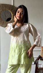 Load image into Gallery viewer, Riddhi Women's Lakhnavi Handcrafted Chanderi Silk Chikankari Top And Pant Set - HONC03607320