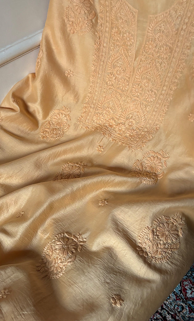 Women's Lucknowi Handcrafted Chanderi Silk Chikankari Full Suit Material - HONC0322710