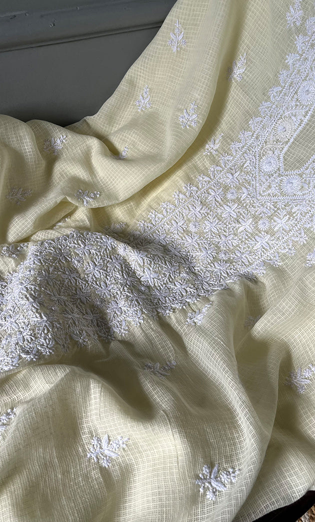 Women's Lucknowi Handcrafted Kota Cotton Chikankari Unstitched  Kurta And Dupatta Set - HONC0305976