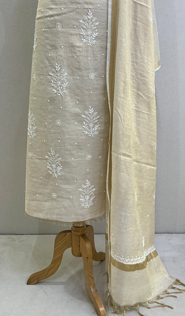 Women's Lakhnavi Handcrafted Munga Silk Chikankari Kurta And Dupatta Set - HONC0199288