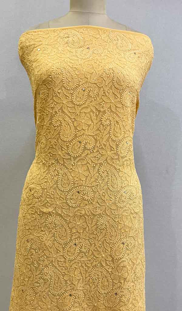 Women's Lakhnavi Handcrafted Viscose Georgette Chikankari Unstitched Kurti Fabric - HONC0206888