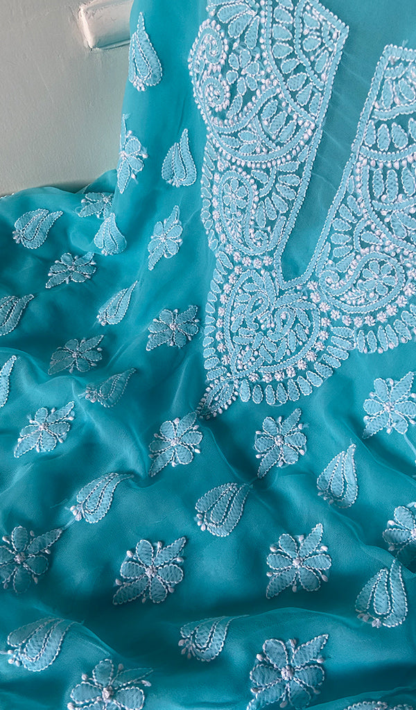 Women's Lucknowi Handcrafted Faux-Georgette Chikankari Suit Material - HONC0263007