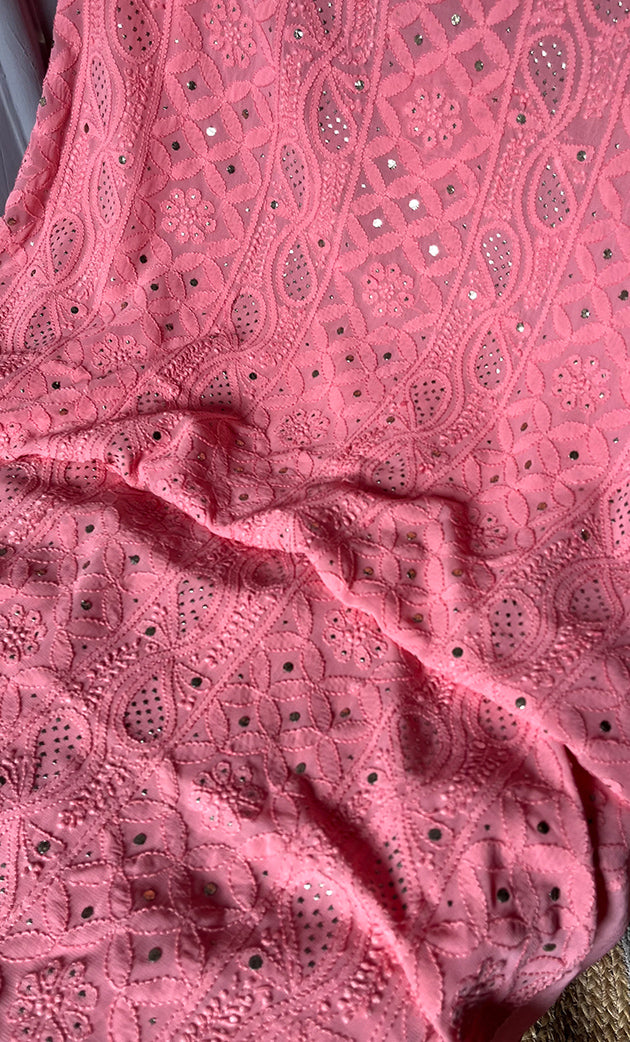 Women's Lakhnavi Handcrafted Viscose Georgette Chikankari Full Suit Material - HONC0271098