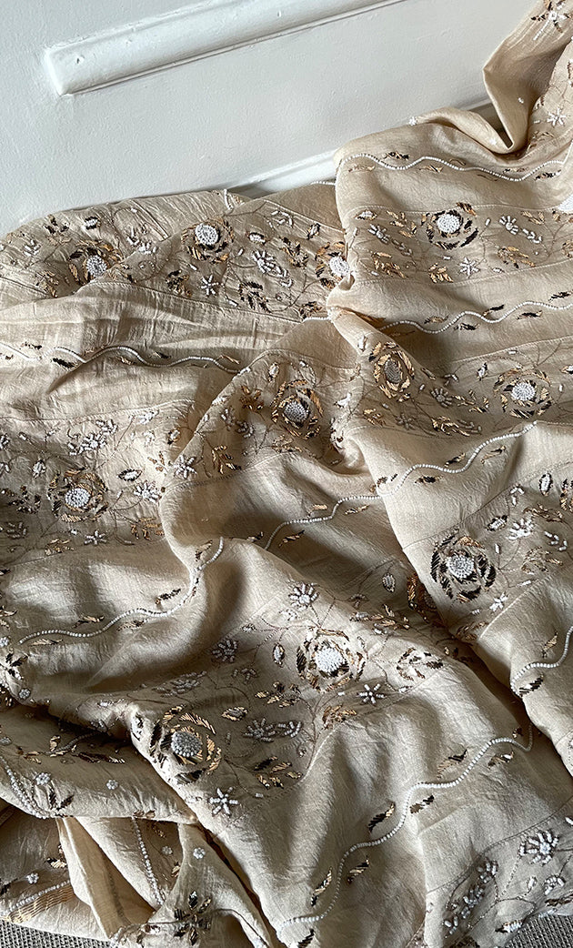 Women's Lakhnavi Handcrafted Munga Silk Semi - Stitched Chiankari Anarkali  And Dupatta Set- HONC0323249