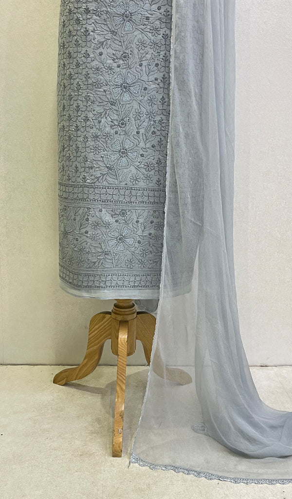 Women's Lakhnavi Handcrafted Cotton Chikankari Suit Material-HONC0150803