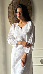 将图像加载到图库查看器中， Women's Lakhnavi Handcrafted Cotton Chikankari Kurti - HONC0347113