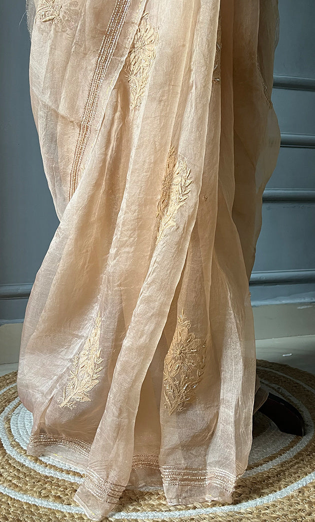 Women's Lucknowi Handcrafted Pure Organza Silk Chikankari Saree - HONC0269567