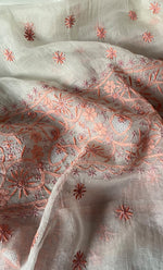 将图像加载到图库查看器中， Women's Lakhnavi Handcrafted Pure Organza Chikankari Unstitched Kurta And Dupatta Set- HONC0331057